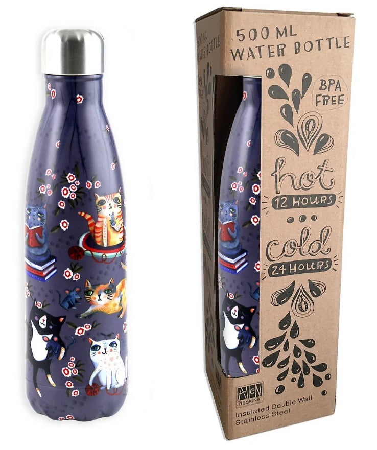 Allen Designs Double-Wall Insultated Water Bottle - Crazy Cats