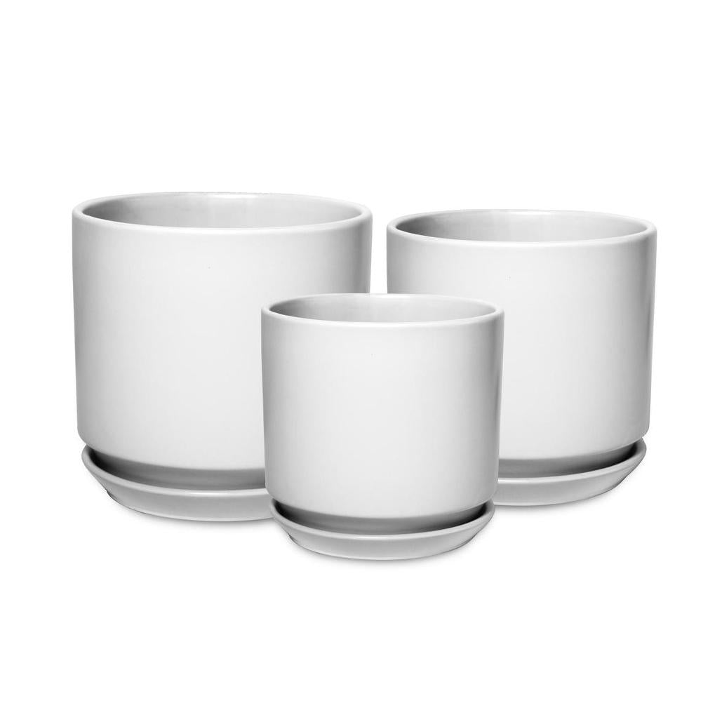 Aura Pot with Saucer - - White