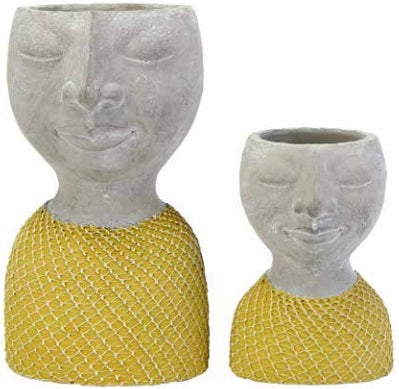 Head Planter With Yellow Mesh Top