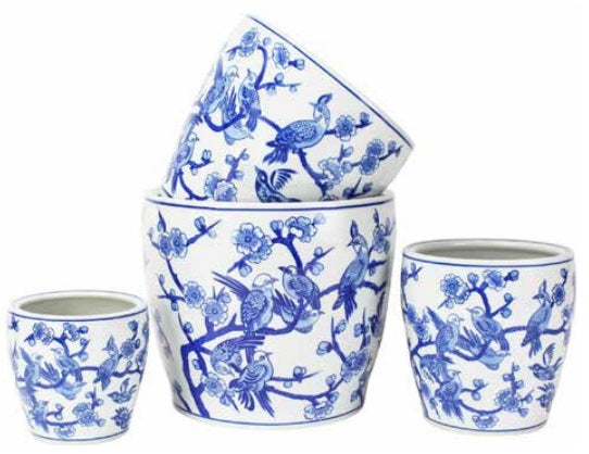 Round Pot With Saucer Springtime Blues