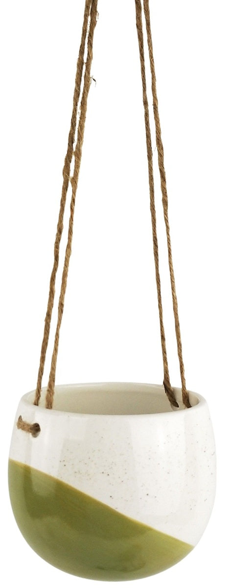 Avery Dot Round Hanging Planter - Olive White and Black