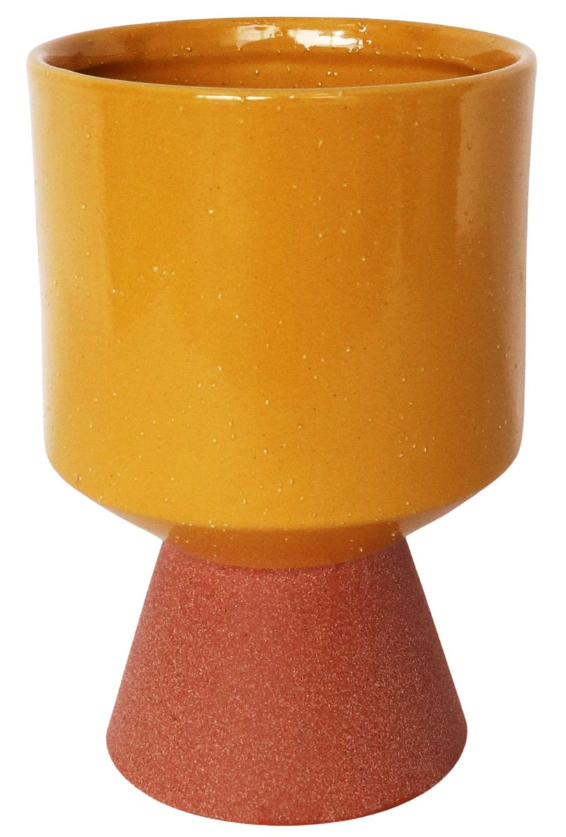 Brynn Tall Planter - Mustard and Terracotta