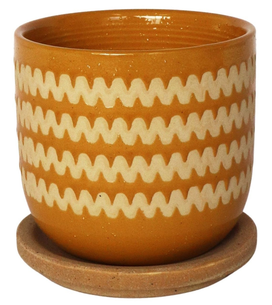 Onyx Planter with Saucer - Mustard and Sand