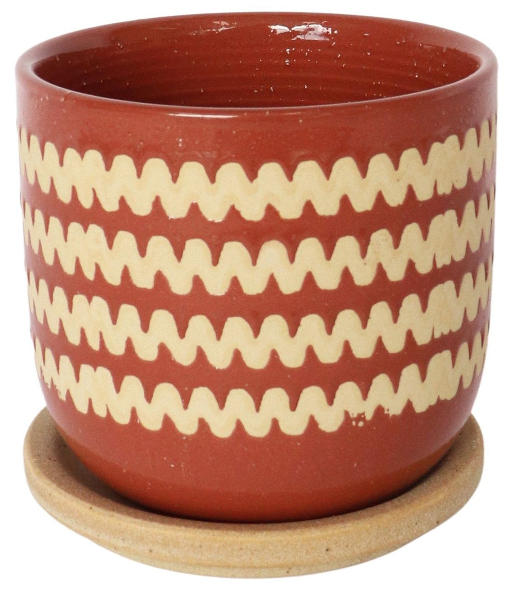 Onyx Planter with Saucer - Berry and Sand