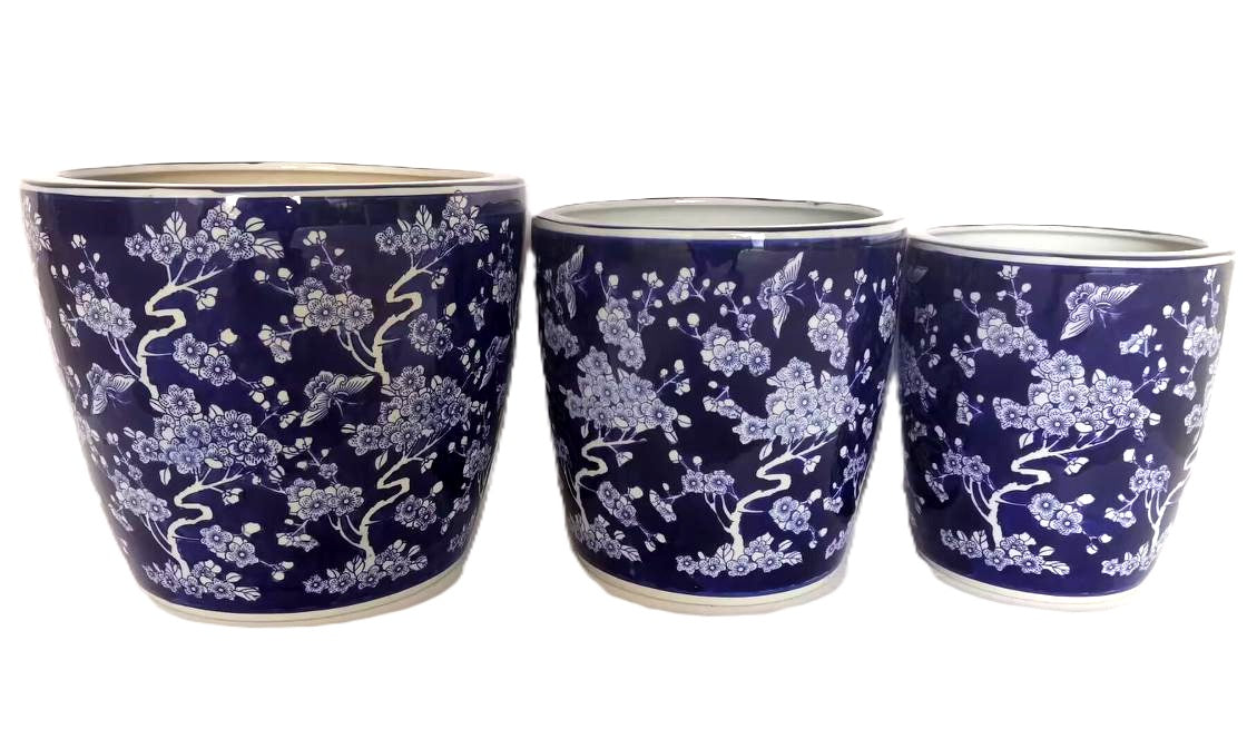 Mega Pot with Saucer - Blossom - Blue and White