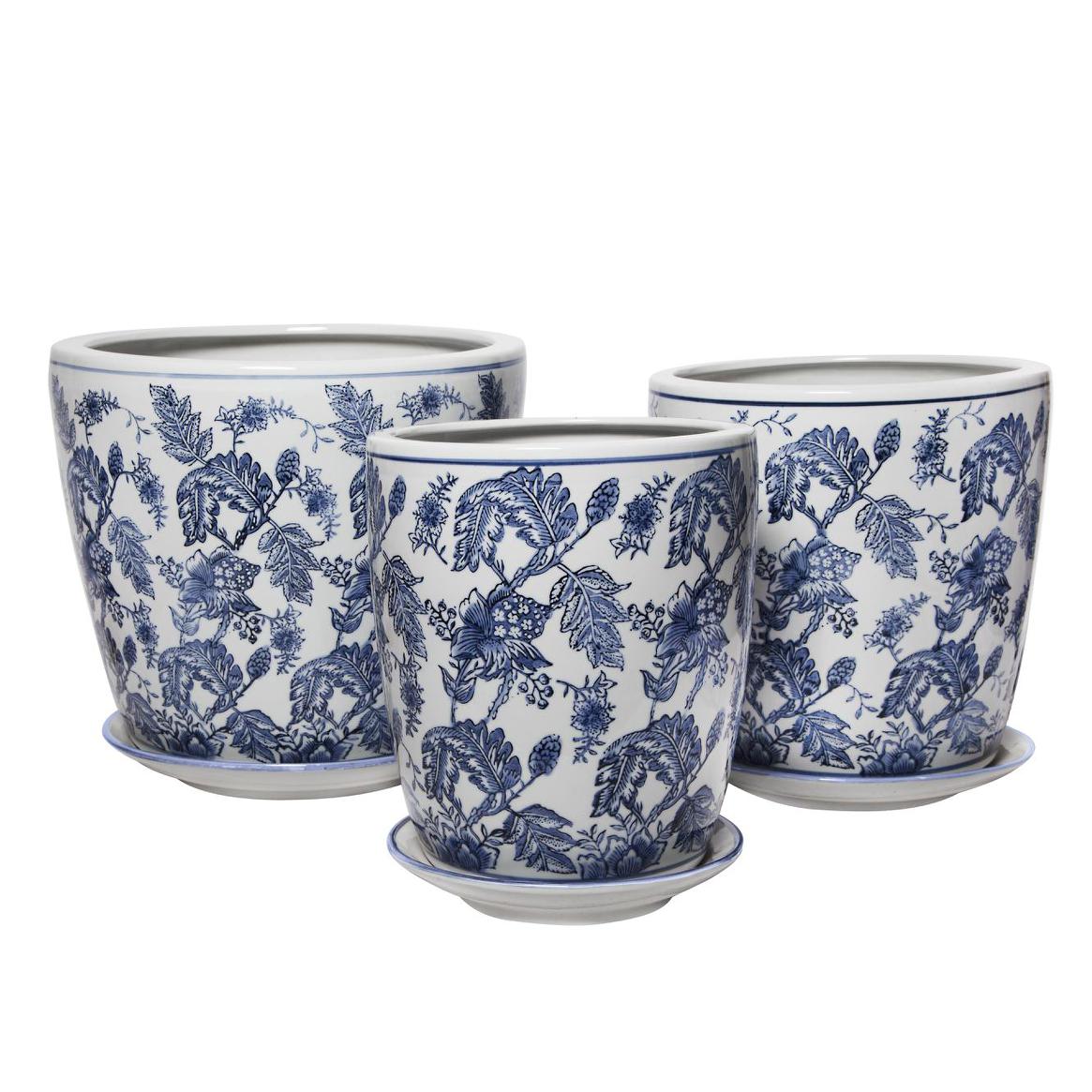 Mega Pot with Saucer - Foliage - Blue and White