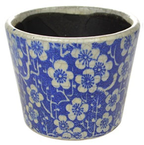 Round Vintage Blue White Ceramic Planter