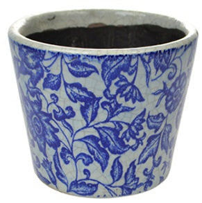 Round Vintage Blue White Ceramic Planter