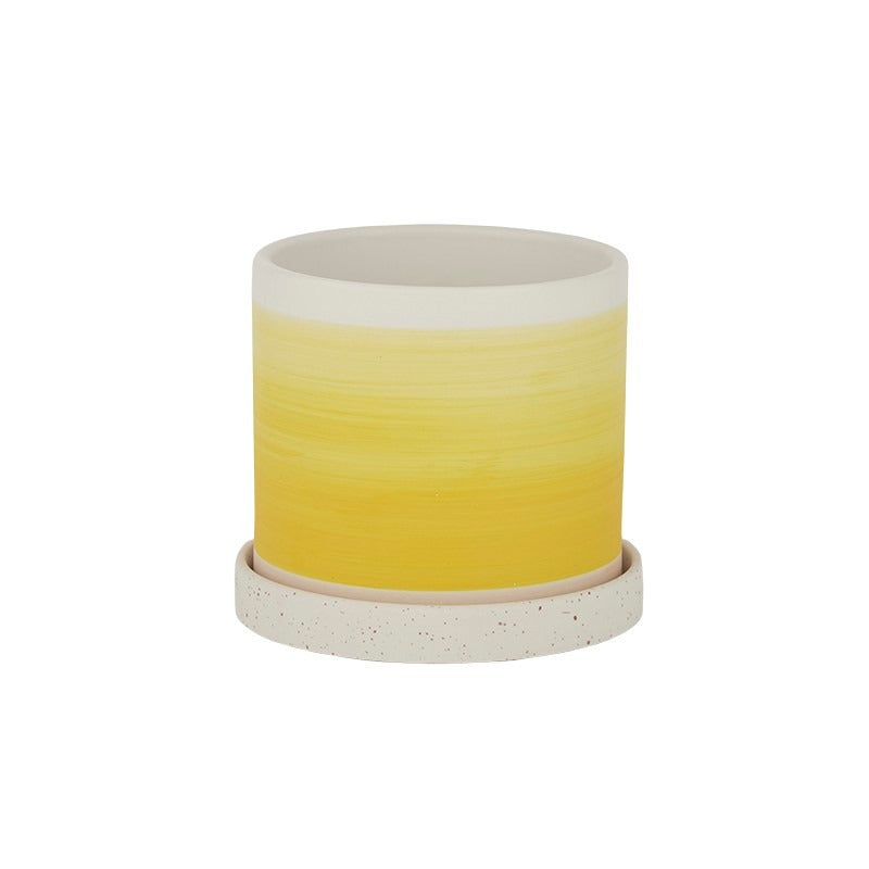 Leora Ceramic Pot With Saucer Yellow