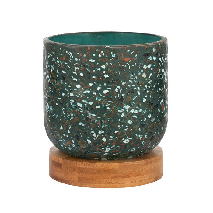 Gianna Terrazzo Wood Pot Green