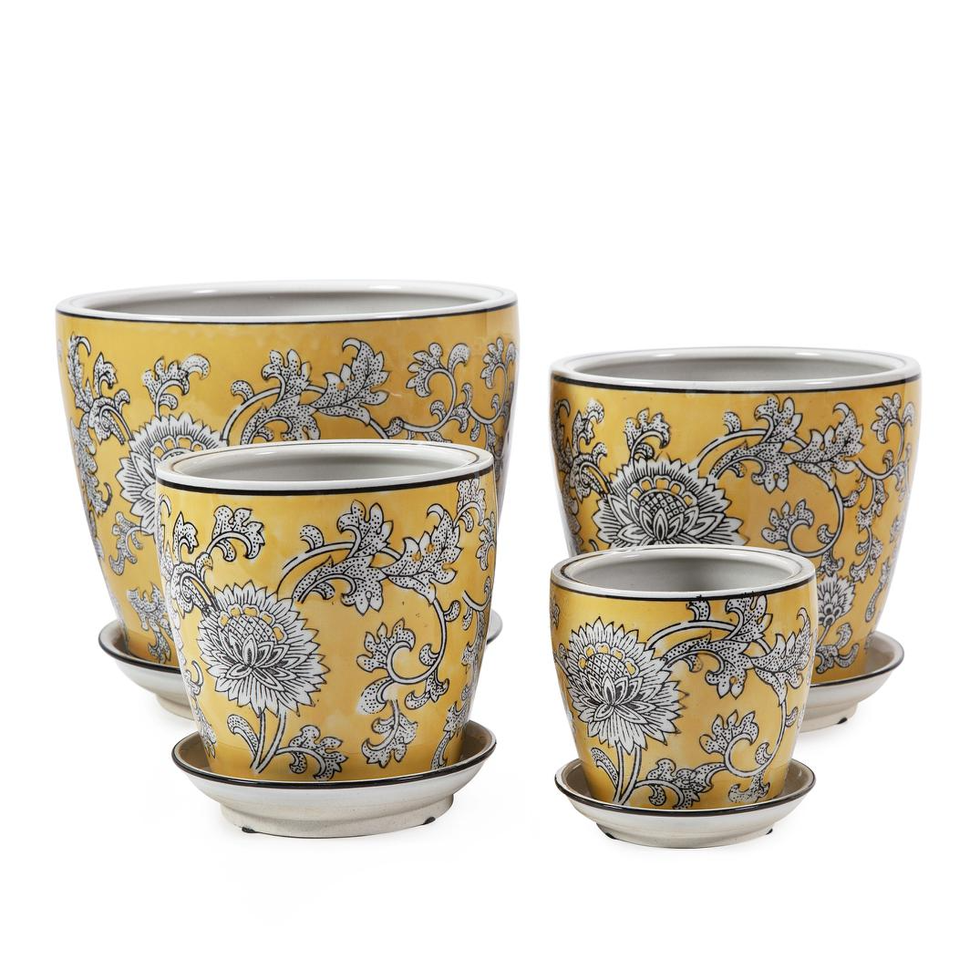 Round Pot with Saucer - Wild Blossom