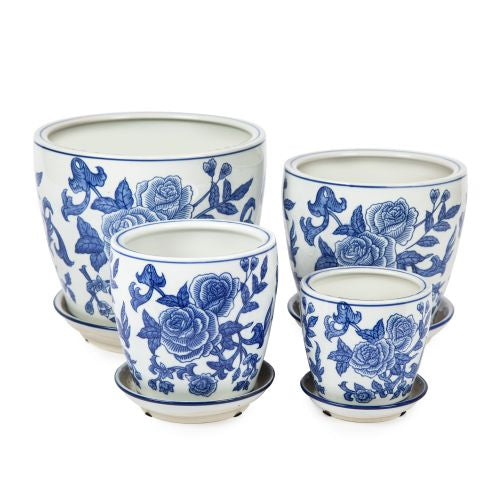 Round Pot with Saucer - Floral Burst