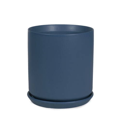 Cylinder Pot with Saucer - Dark Blue