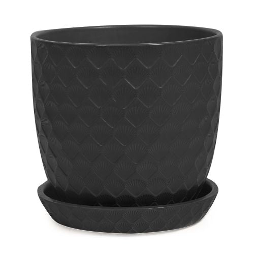 SHELL POT WITH SAUCER BLACK