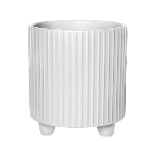 CONNER FOOTED COVER POT WHITE