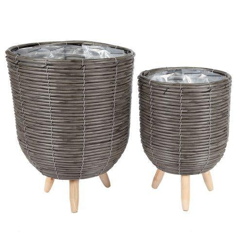 Rattan Basket with Legs - Grey