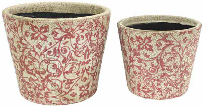 Rustic Round Pot Botanical Swirl