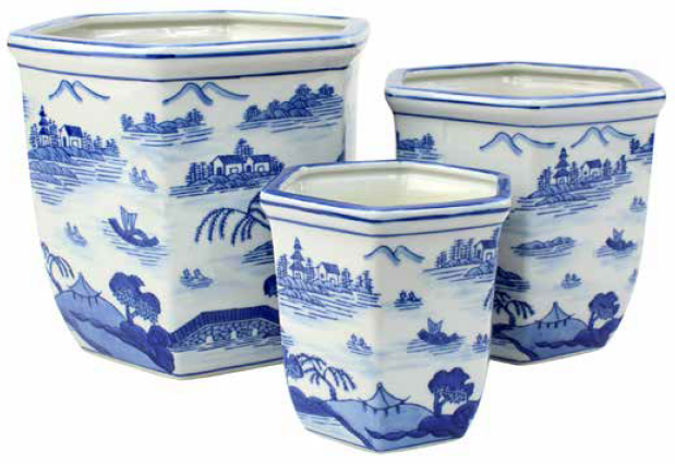 Hexagonal Pot With Saucer Ming River