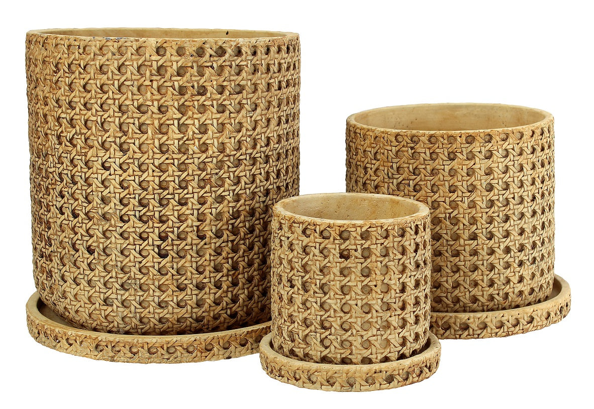 Round Rattan Weave Pot With Saucer