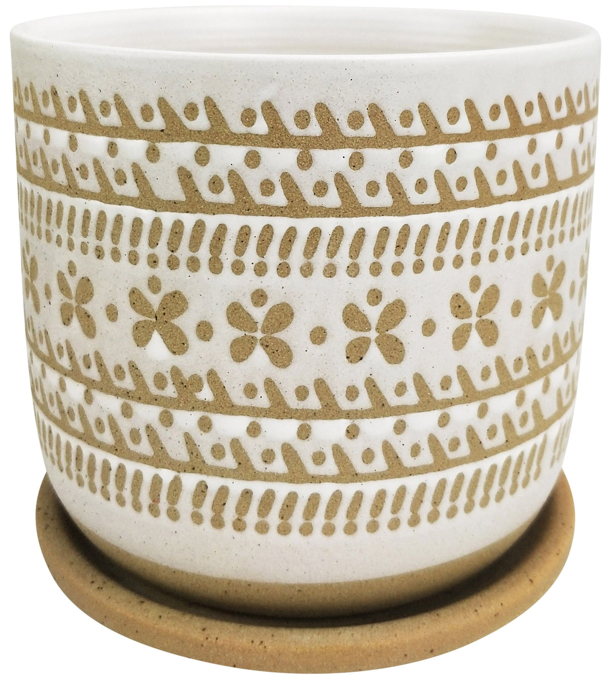 River Tribal Planter With Saucer White