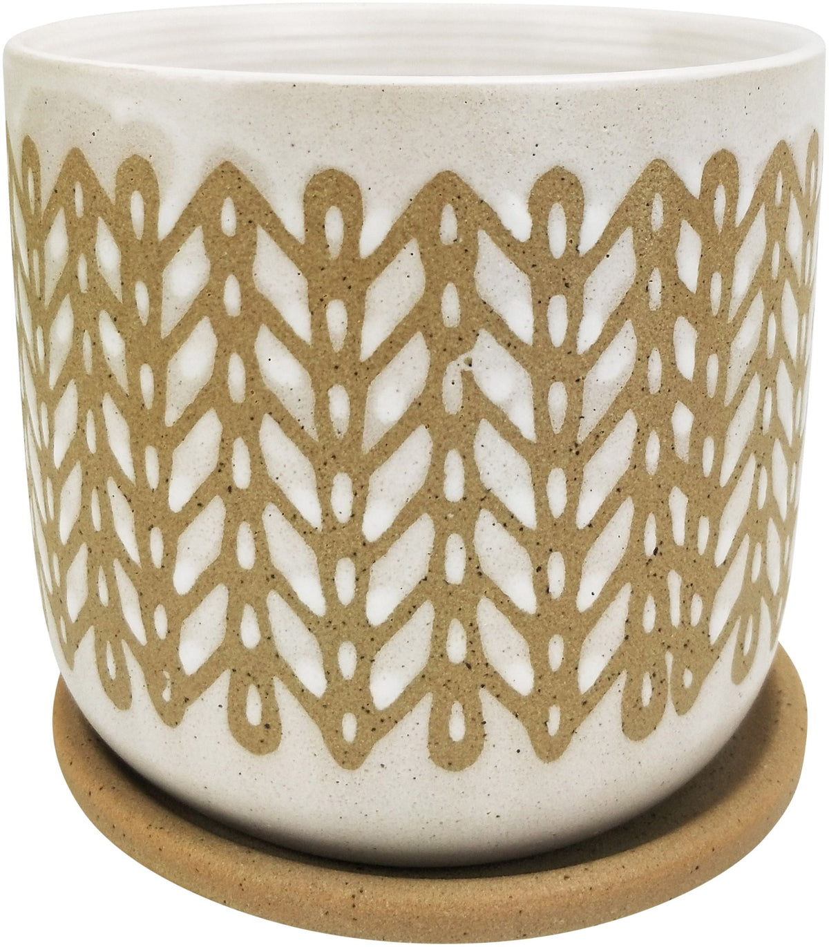 River Stitch Planter With Saucer White
